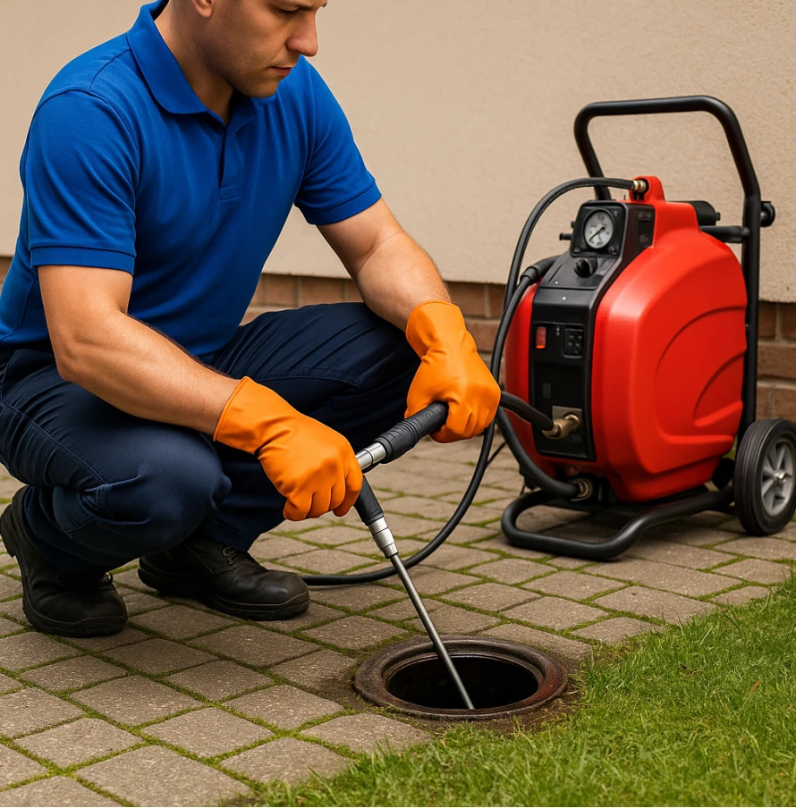 Duguláselhárító szakember munka közben